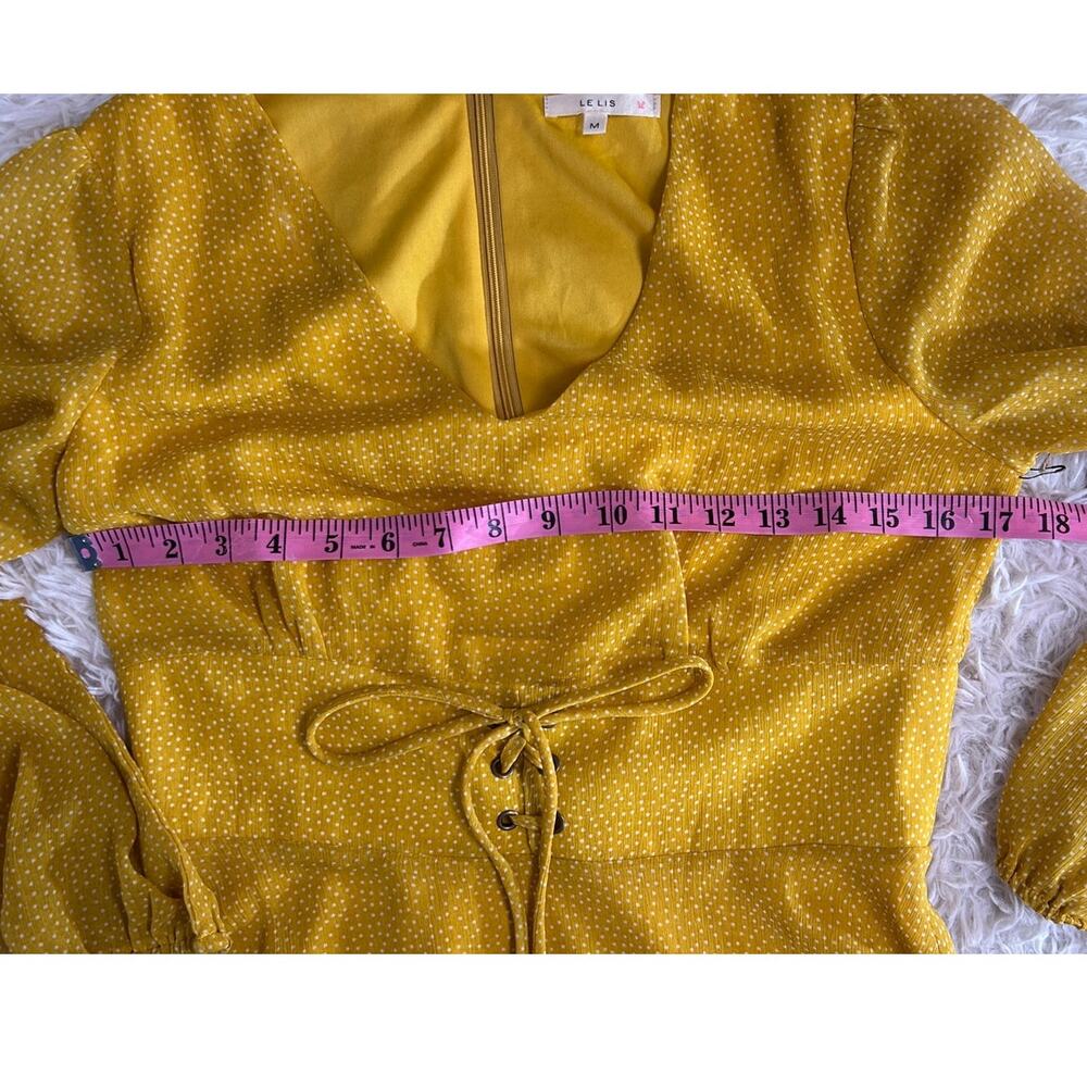 Le Lis Women’s Size M Yellow Polka Dot Lace Up Waist Lined A Line Dress #0481 - Picture 13 of 14